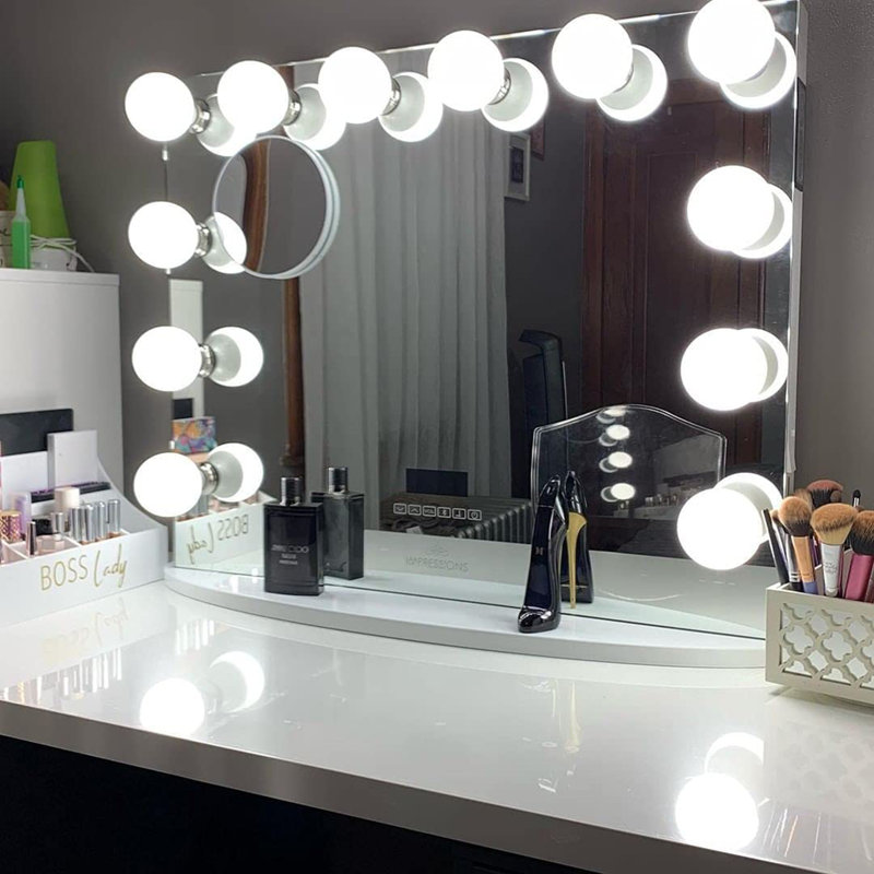 IMPRESSIONS VANITY COMPANY Hollywood Premiere Plus Vanity Mirror with 12 LED Bulbs 3X Magnifying Mirror with 2 USB Ports Wayfair